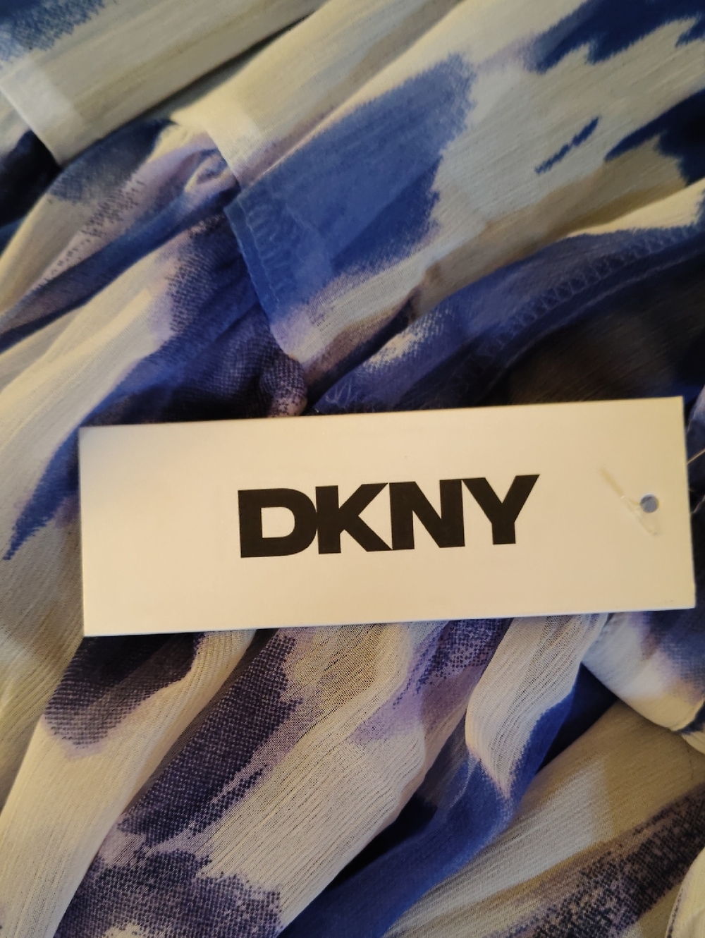 DKNY Abstract Blue Chiffon V-Neck Tie-Waist Midi Dress Size 14 - Picture 5 of 10